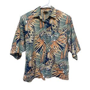 Vintage 80s SOHO Blouse Tropical Forest Giraffe Print Made In USA Size Small 83
